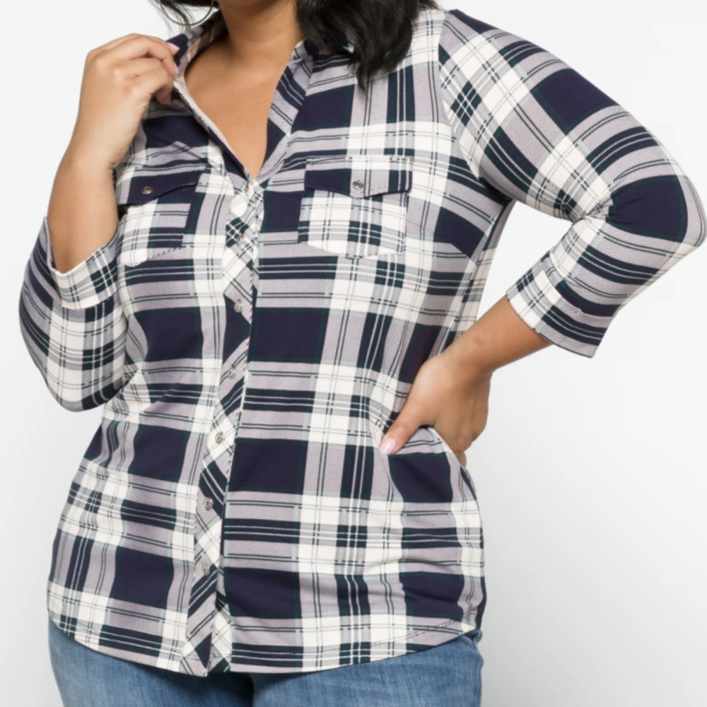 Market & spruce navy plaid button down top 3X